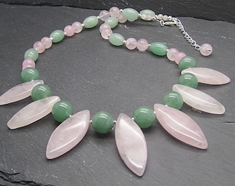 Rose Quartz Statement Gemstone Necklace, Large Semi Precious Stone Jewellery, Big Bead Jewellery