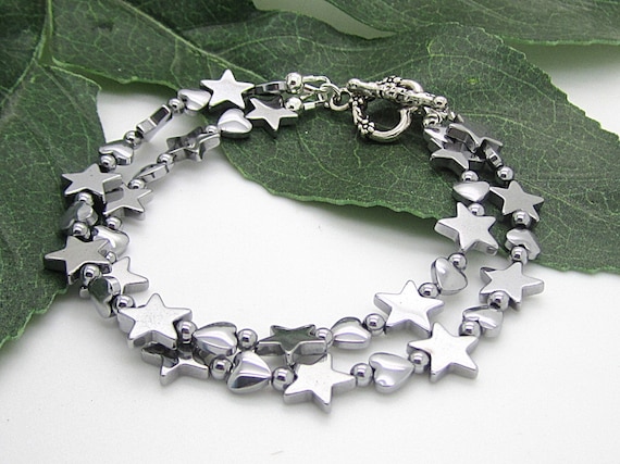 Haematite Heart and Star Bracelet Silver Star Jewellery Double Strand Heart Bracelet Star Stone Bracelet for Her Love You Gifts Etsy Canada