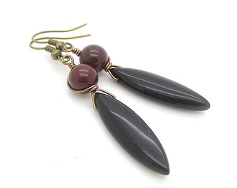 Mookaite Gemstone Drop Earrings, Real Stone Dangles, Earth Tone Earrings, Obsidian Drops, Large Stone Dangles, Mookaite Jewellery,