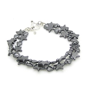 Black Hematite Heart and Star Bracelet, Modern Gemstone Jewellery, Love and Friendship Star Bracelet, Real Stone Jewellery, Semi Precious