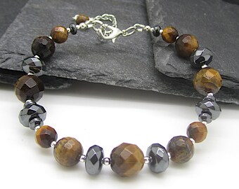 Tigers Eye & Hematite Gemstone Bracelet: Earth Tone Crystal Jewelry