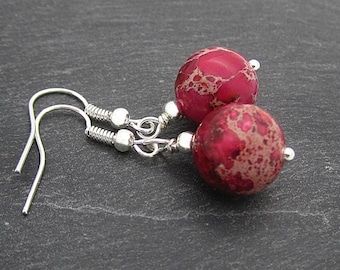 Pink Jasper Gemstone Drop Earrings, Pink Stone Dangles, Semi Precious Jewellery, Sterling Silver, Jewellery Gift For Her, Natural Stone Drop