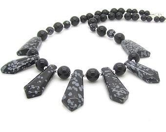 Snowflake Obsidian Statement Necklace: Black Agate Gemstone Jewellery