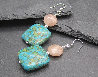Blue Jasper & Sunstone Earrings: Sterling Silver Bohemian Dangles