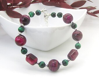 Pink & Green Tigers Eye Bracelet: Positive Energy Gemstone Jewellery