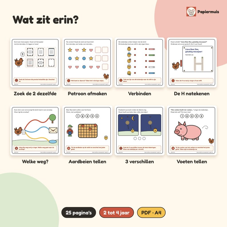 Nieuwjaar doeboek peuter, nieuwjaarsbrief, spelletjes, kleurplaat nieuwjaar, liedje, Nederlands, 2 tot 4 jaar, Hazel schrijft, PDF A4 image 3
