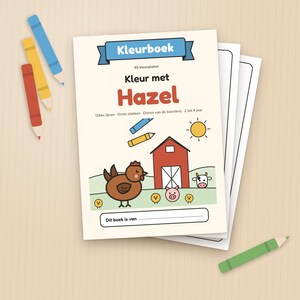 Libro para colorear para niños pequeños, imprimible, 40 páginas para colorear de animales de granja, líneas gruesas, holandés, de 2 a 4 años, Kleur met Hazel, descarga en PDF A4 imagen 1