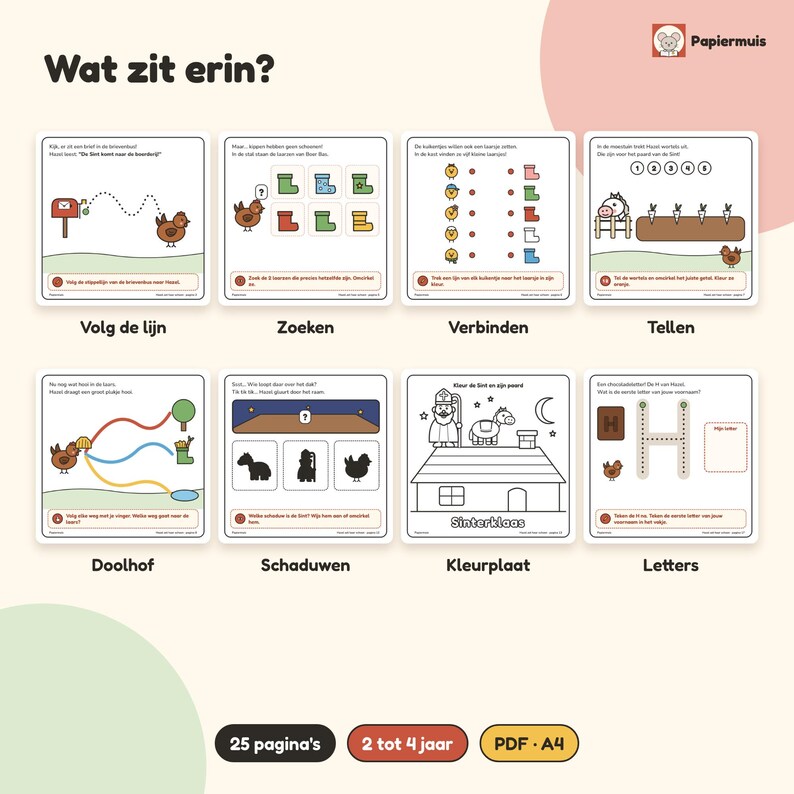 Sinterklaas doeboek peuter | Hazel zet haar schoen | Zoeken, tellen, tekenen, kleurplaten | Printbare PDF A4 | Sint cadeau | 2 tot 4 jaar image 3
