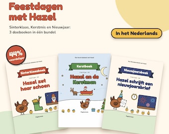 Julpaket för småbarn, utskrivbart, 3 aktivitetsböcker Sinterklaas, jul och nyår, målarbilder, holländska, 2 till 4 år, PDF A4