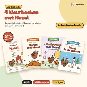 Pacote de livros de colorir para crianças pequenas para imprimir, 4 livros de colorir, 106 páginas para colorir com temas de fazenda, outono, Halloween e inverno, estilo holandês, para crianças de 2 a 4 anos, PDF A4 imagem 1
