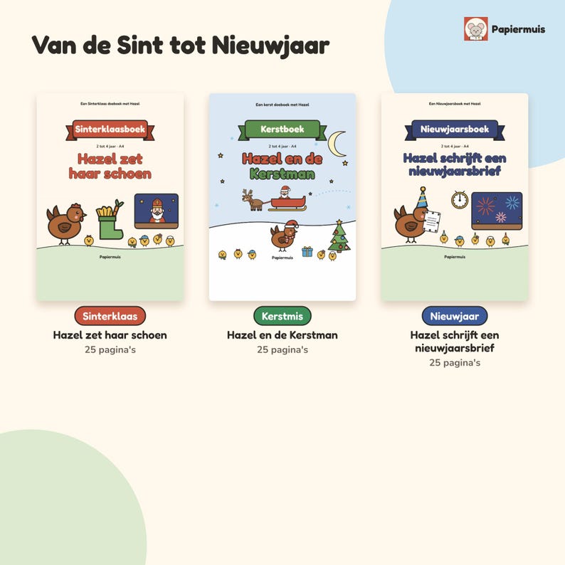 Feestdagen bundel peuter printable, 3 doeboeken Sinterklaas, Kerstmis en Nieuwjaar, kleurplaten, Nederlands, 2 tot 4 jaar, PDF A4 image 3