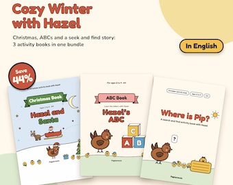 Toddler activity book bundle printable, 3 books Christmas, ABC tracing and search and find, winter activities, English, ages 2 to 4, PDF A4