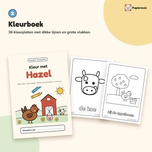 Bundel 3 boekjes peuter printable, busy book klittenband, kleurboek en zoek en doeboek, 105 pagina's boerderij, 2 tot 4 jaar, PDF A4 image 4