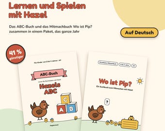 ABC-Buch und Mitmachbuch Sparpaket zum Ausdrucken, Buchstaben lernen, Suchspiele, Hazels ABC und Wo ist Pip, Deutsch, 2 bis 4 Jahre, PDF A4