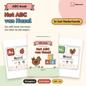 Libro ABC para niños pequeños, aprendizaje de letras, práctica del alfabeto, escritura de letras para preescolares, cuaderno de ejercicios, holandés, de 2 a 4 años, ABC de Hazel, PDF A4 imagen 1
