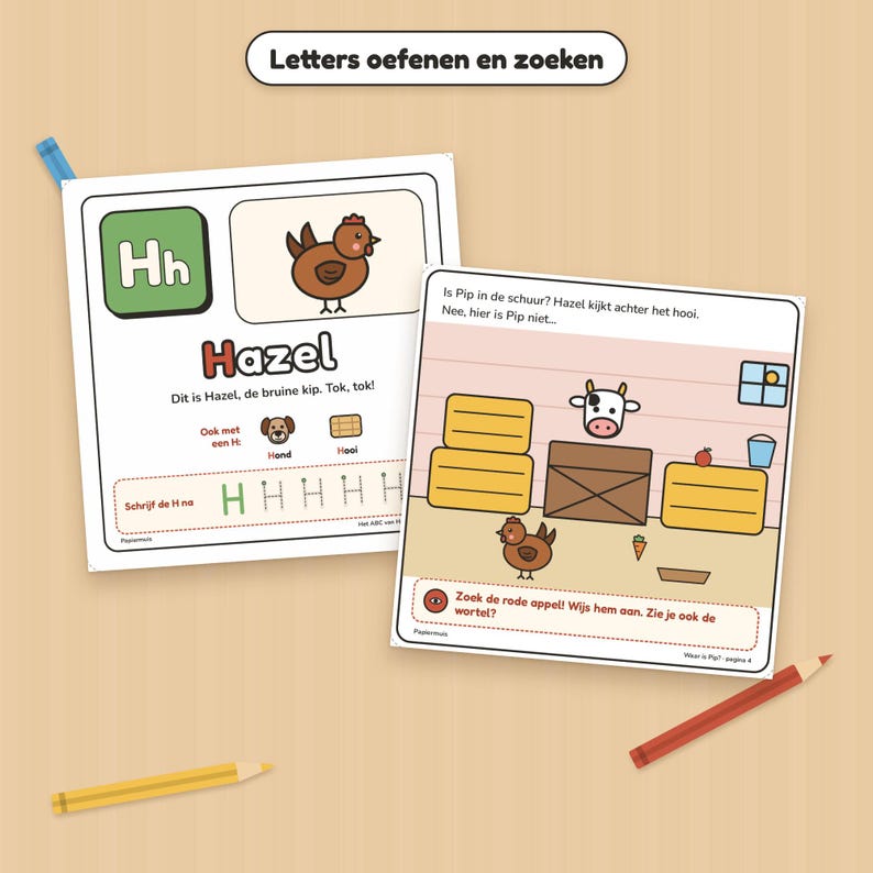 ABC boek en doeboek peuter bundel, letters leren, zoeken en tellen, Het ABC van Hazel en Waar is Pip, Nederlands, 2 tot 4 jaar, PDF A4 Bild 5
