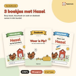 Bundel 3 boekjes peuter printable, busy book klittenband, kleurboek en zoek en doeboek, 105 pagina's boerderij, 2 tot 4 jaar, PDF A4 image 1