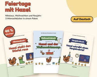Feiertage Sparpaket Kleinkind zum Ausdrucken, 3 Mitmachbücher Nikolaus, Weihnachten und Neujahr, Spiele, Ausmalbilder, 2 bis 4 Jahre, PDF A4