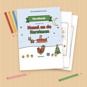 Julaktivitetsbok för småbarn, sök-och-hitta-bild, jullekar och målarbild, adventskalender, holländska, 2 till 4 år, Hassel och tomten, PDF A4 bild 2