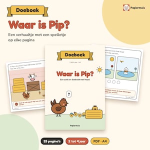 Toddler search and activity book printable, Where is Pip, 25 pages farm games, counting and searching, 2 to 4 years, Dutch, PDF A4 image 1