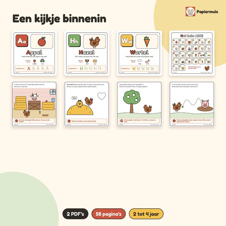 ABC boek en doeboek peuter bundel, letters leren, zoeken en tellen, Het ABC van Hazel en Waar is Pip, Nederlands, 2 tot 4 jaar, PDF A4 Bild 4