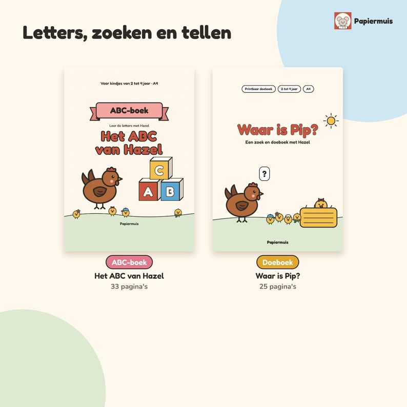 ABC boek en doeboek peuter bundel, letters leren, zoeken en tellen, Het ABC van Hazel en Waar is Pip, Nederlands, 2 tot 4 jaar, PDF A4 Bild 3