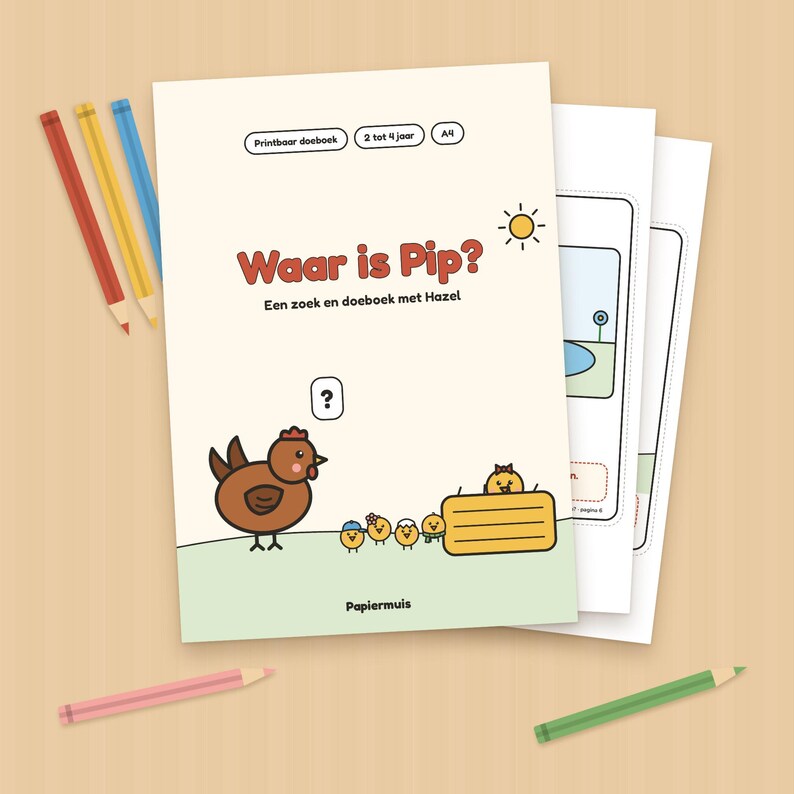 Toddler search and activity book printable, Where is Pip, 25 pages farm games, counting and searching, 2 to 4 years, Dutch, PDF A4 image 2