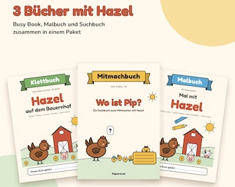 Sparpaket 3 Bücher Kleinkind zum Ausdrucken: Busy Book with Klett, Malbuch und Suchbuch, 105 Seiten Bauernhof, 2 bis 4 Jahre, PDF A4