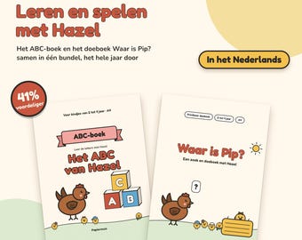 ABC boek en doeboek peuter bundel, letters leren, zoeken en tellen, Het ABC van Hazel en Waar is Pip, Nederlands, 2 tot 4 jaar, PDF A4