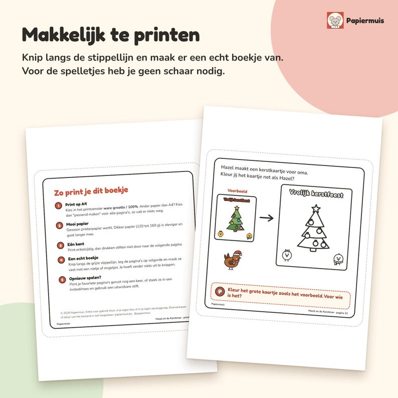 Julaktivitetsbok för småbarn, sök-och-hitta-bild, jullekar och målarbild, adventskalender, holländska, 2 till 4 år, Hassel och tomten, PDF A4 bild 7