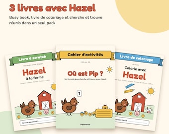 Pack 3 livres enfant à imprimer : busy book à scratch, coloriage et cherche et trouve, 105 pages firm, 2 to 4 ans, français, PDF A4