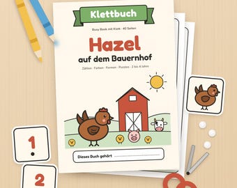 Libro ocupado Grandchild zum Ausdrucken, Klettbuch Bauernhof auf Deutsch, 40 Seiten, Quiet Book 2 bis 4 Jahre, Hazel das Huhn, PDF A4 Descargar