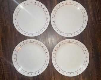 Vtg Corelle Burgundy Rose Dinner Plates Vintage 10 1/4" Cottagecore Grandmacore