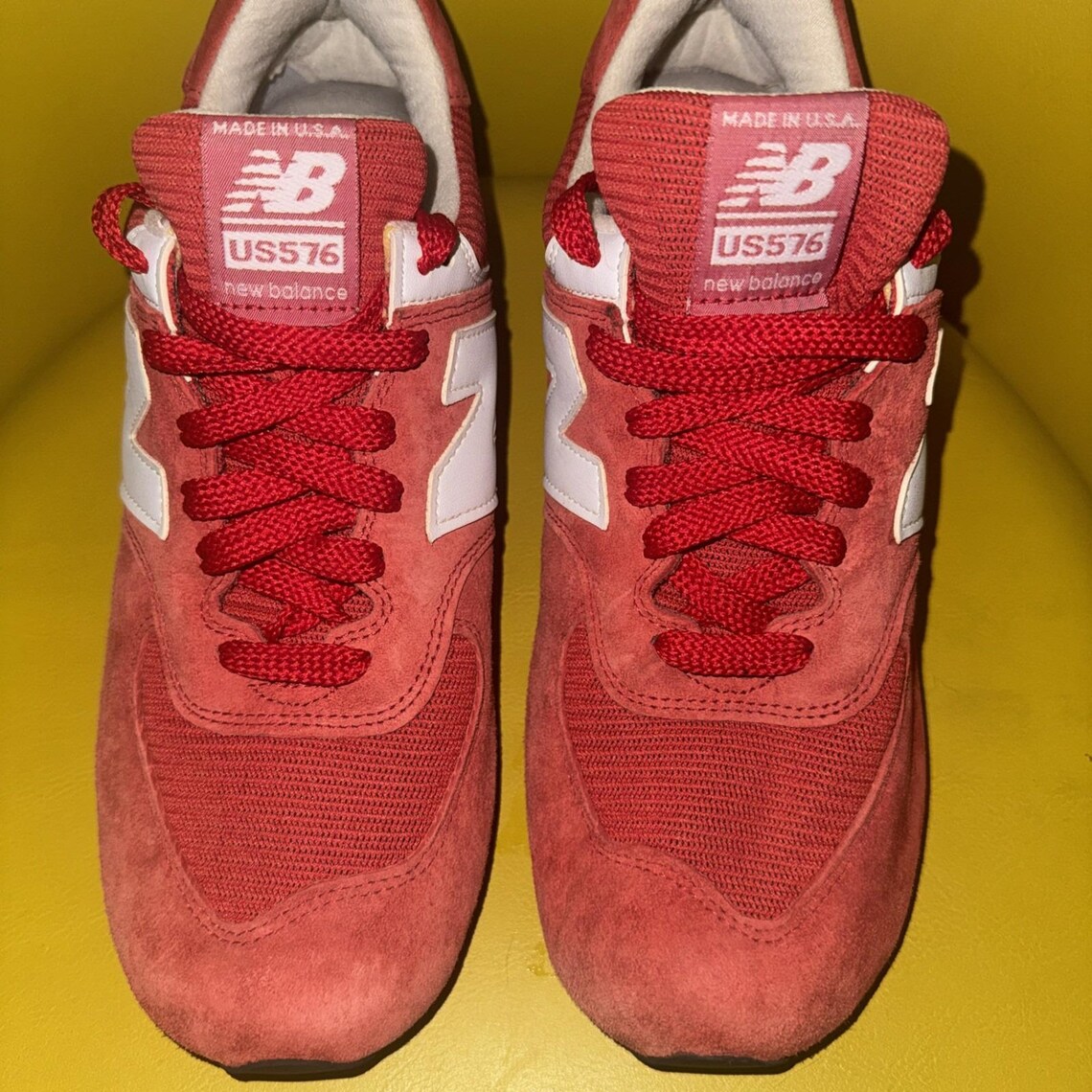 New Balance US576ND4 Red White Suede Sneakers Mens 10.5 D Made In USA Shoes EUC, Foto 3 von 5