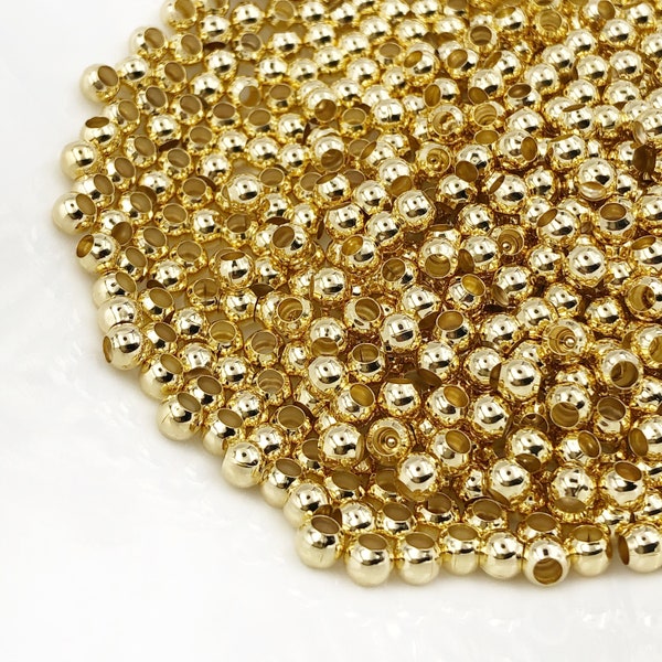 4 mm Gold-filled Big Hole Round Beads, Gold filled beads, Gold round Beads, 100 PCS