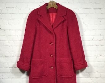 Vintage Wool Mohair Coat Raspberry Button Front Cuffed Sleeve Esther Kirk Originals by Denise