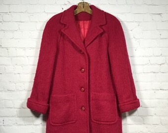 Vintage Wool Mohair Coat Raspberry Button Front Cuffed Sleeve Esther Kirk Originals by Denise