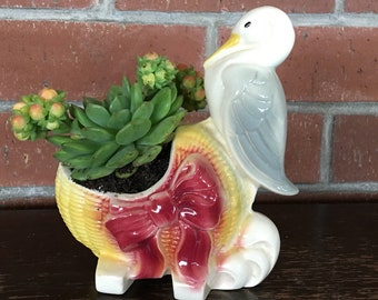 Vintage Stork and Baby Bassinet Planter Nursery Decor Baby Shower Gift Succulent Planter
