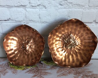 Set of Two Vintage Gregorian Copper Accent Pedestal Bowls 317 318 Hammered Copper