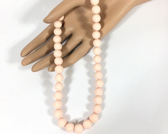 Vintage Pale Blush Pink Plastic Bead Necklace 18" Single Strand Choker