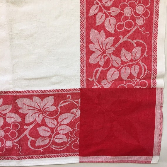 Vintage Red Floral Border Damask Cotton Tablecloth Farmhouse | Etsy