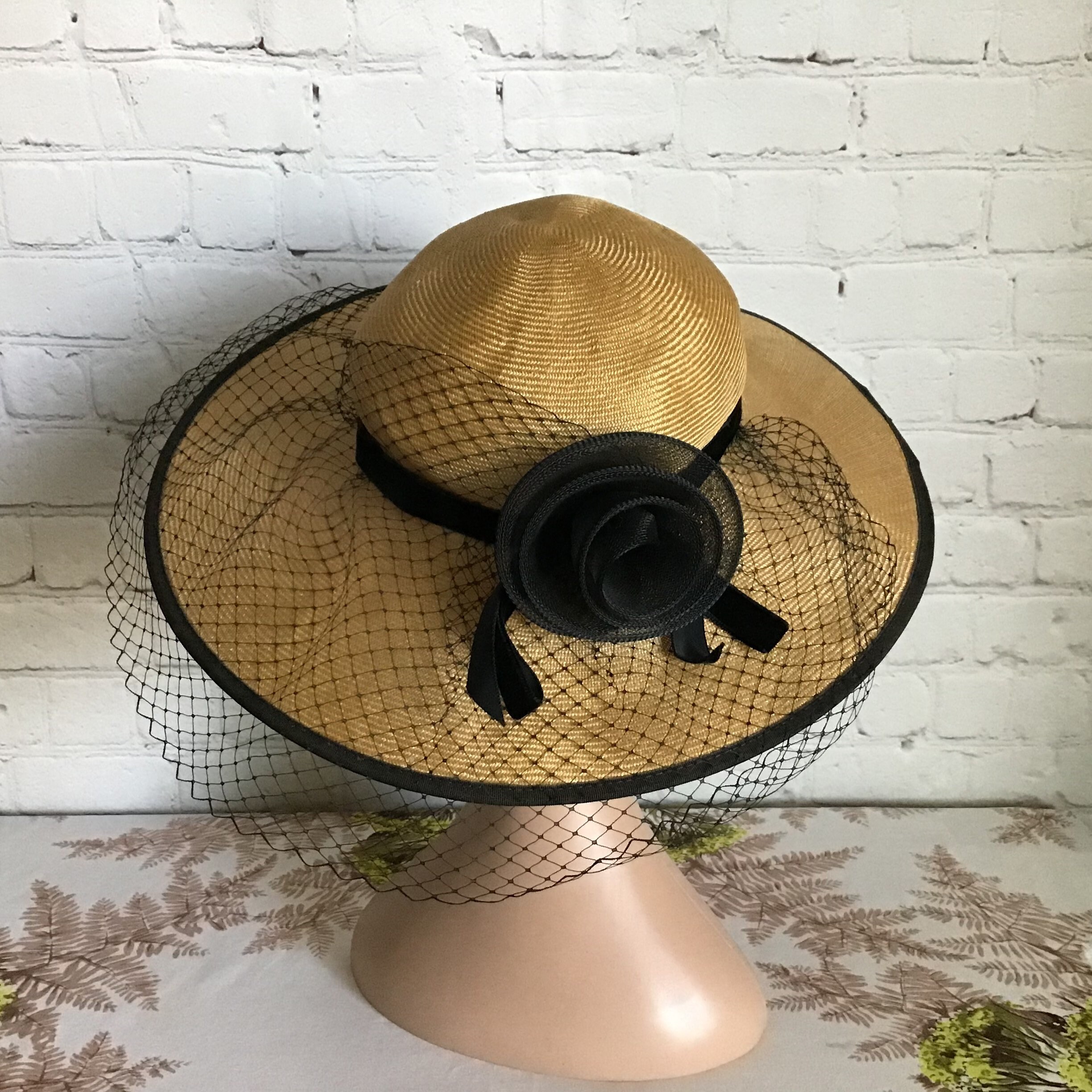 Vintage Betmar Wide Brim Straw Hat Natural Woven With Black  display picture 3