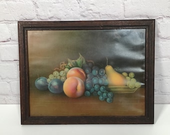 Vintage Wood Framed Choice Fruits Print 1905 James Lee Peaches Grapes Pear Plum