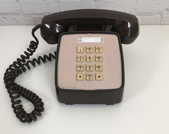 Vintage GTE Automatic Electric Push Button Desk Telephone Dark Brown