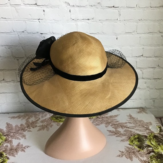 Vintage Betmar Wide Brim Straw Hat Natural Woven … - image 5