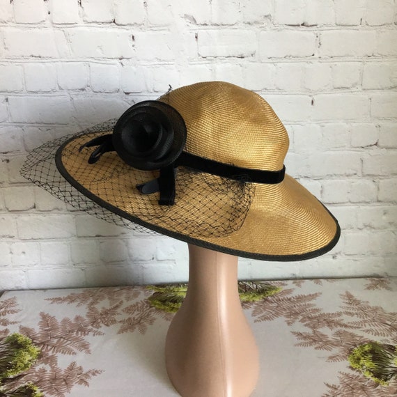 Vintage Betmar Wide Brim Straw Hat Natural Woven … - image 2