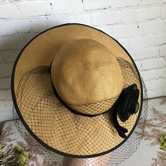 Vintage Betmar Wide Brim Straw Hat Natural Woven … - image 6