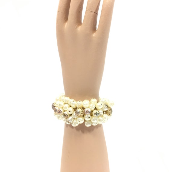 Vintage Chunky Faux Pearl Expandable Cuff Bracele… - image 5