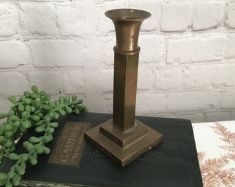 Vintage Square Brass Candle Holder 6.25" tall