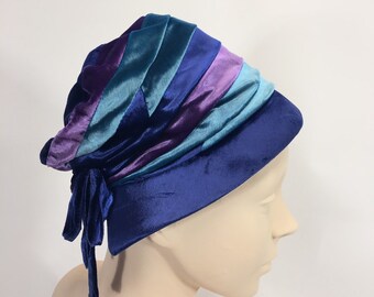 1960s Blue Velveteen Cloche Hat, Purple Satin Brim - Etsy display picture 3